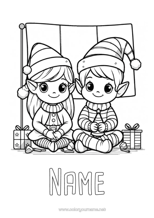 Colouring page to print Christmas Elves Elf Colouring Pages Ireland Italy France Flag Belgium Mischievous Elf's Journey Colouring Mischievous Travelling Goblins