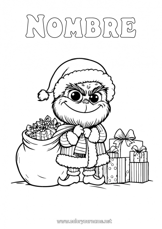 Dibujo para colorear para imprimir Regalos Capucha Grinch