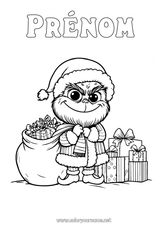 Coloriage à imprimer Cadeaux Hotte Grinch