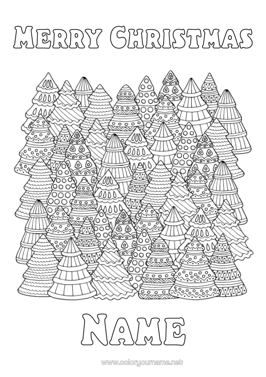 Colouring page to print Complex Colouring Pages Zentangle Fir Tree