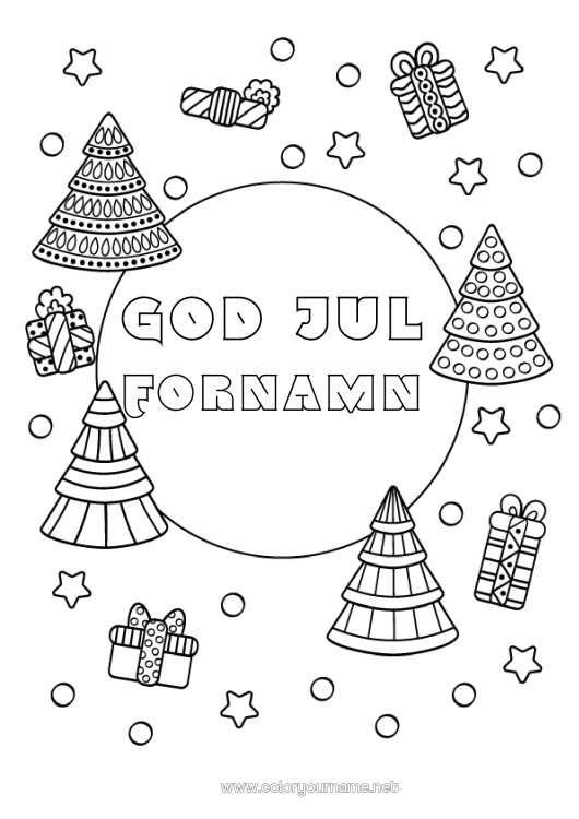 Färgläggningssida att skriva ut Gåvor Jul Zentangle Gran God Jul!