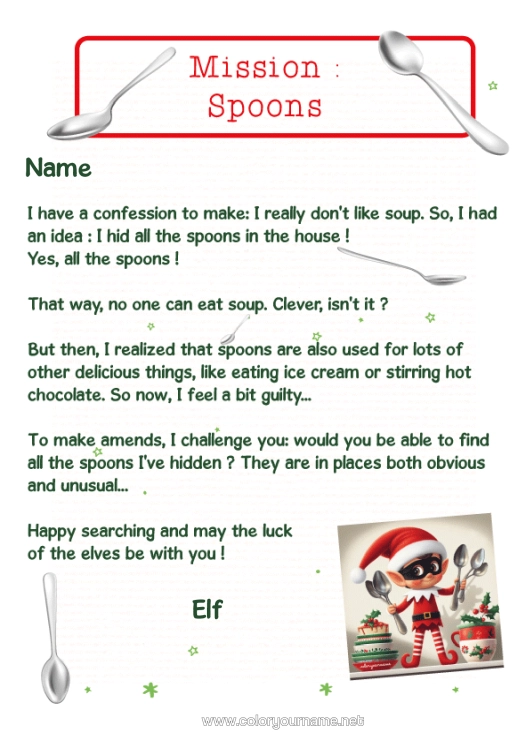 Colouring page to print Christmas Elves Christmas Elf's Mission