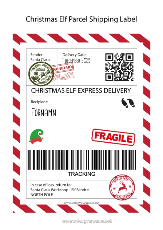 Färgläggningssida att skriva ut Julnissar Brev från busiga tomtar Fraktetikett Tomte
