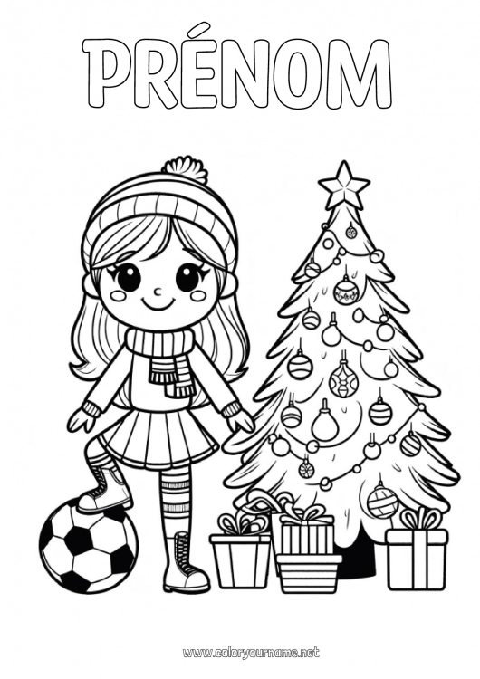 Coloriage à imprimer Ballon de foot Sapin de Noël Fille