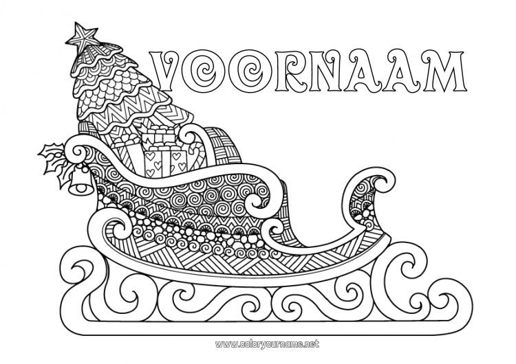 Kleurplaat om af te drukken Kerstboom Slee Kerstmis Voertuigen Complex Kleurplaten Zentangle