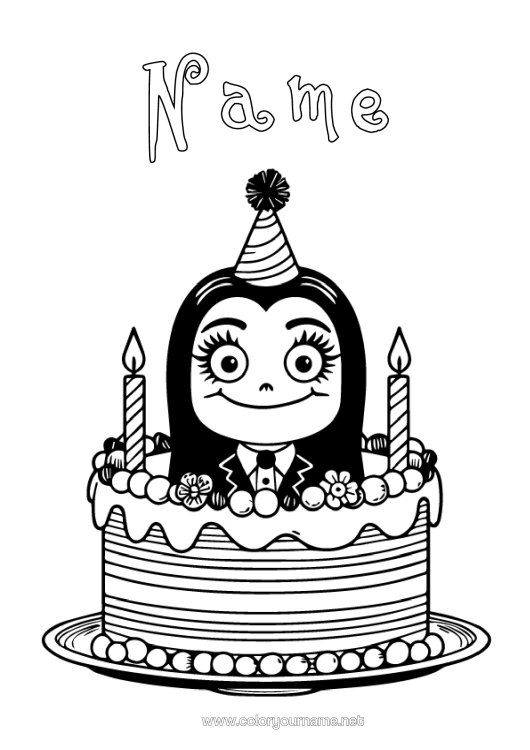 Colouring page to print Cake Birthday The Addams Family