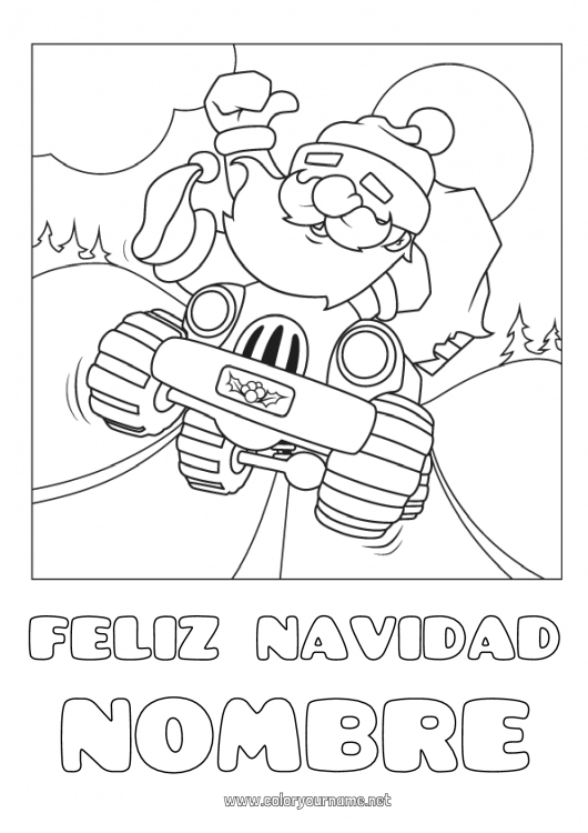 Dibujo para colorear para imprimir Papá Noel Vehículos Todoterreno Automóviles, furgonetas y autocaravanas Vehículos de carreras y pistas