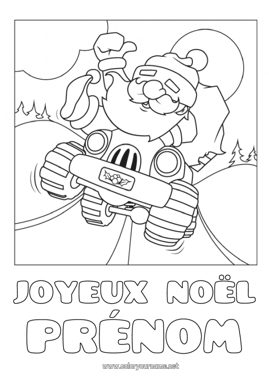 Coloriage à imprimer Père Noël Véhicules Voiture tout-terrain Voitures, vans et camping-cars Véhicules de course et circuits