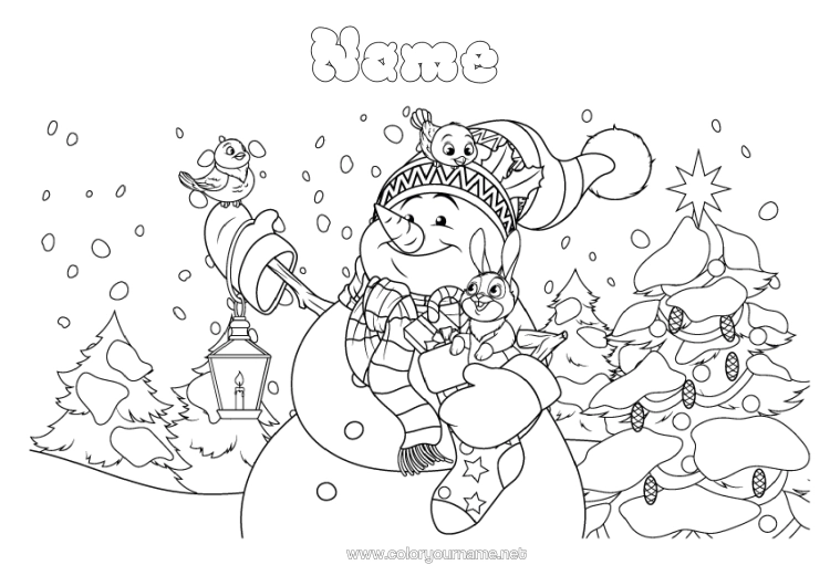 Colouring page to print Snow Winter Snowman