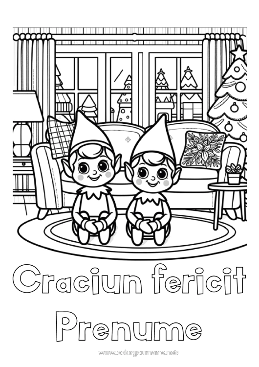 Pagină de colorat de imprimat Moșneguții de Crăciun Desene de colorat cu spiriduși 