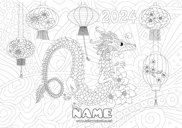 Coloring page to print Dragon Complex coloring pages Zentangle Dragons, unicorns and fantastic animals 2024