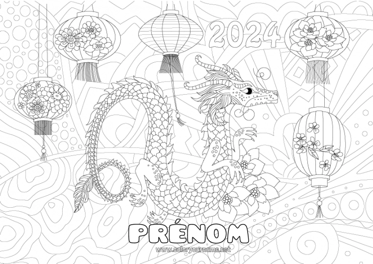 Coloriage à imprimer Dragon Coloriages complexes Zentangle Dragons, licornes et animaux fantastiques 2024