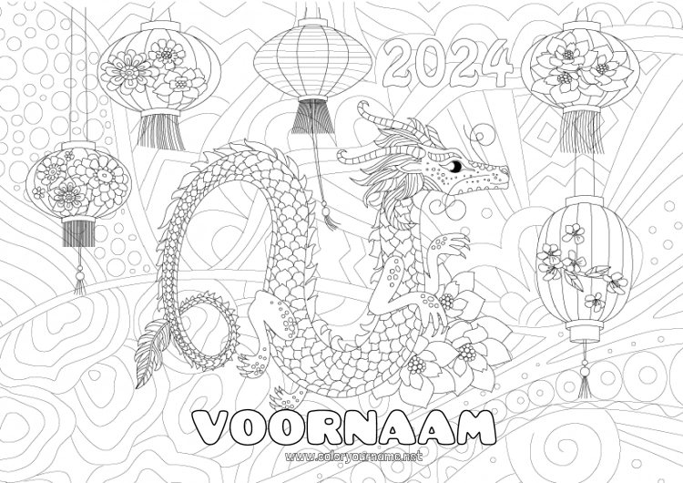 Kleurplaat om af te drukken Draak Complex Kleurplaten Zentangle Draken, eenhoorns en fantastische dieren 2024