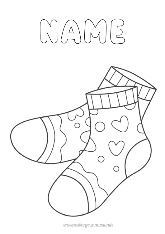 Colouring page to print Heart Winter Easy Colouring Pages Sock