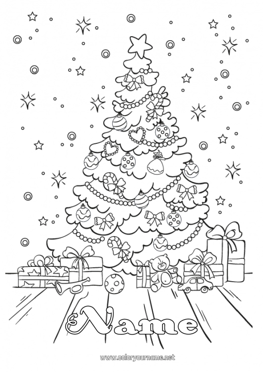 Coloring page to print Gifts Christmas tree Toys Games and toys