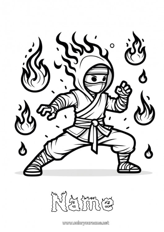 Coloring page to print Ninjas Fire Animated cartoon