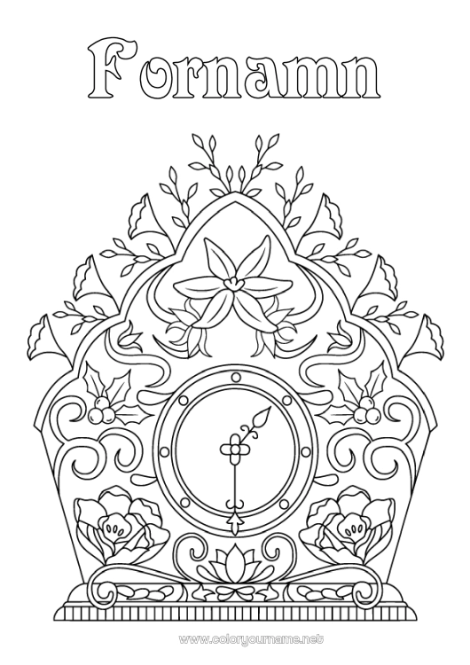 Färgläggningssida att skriva ut Juldekorationer Klocka