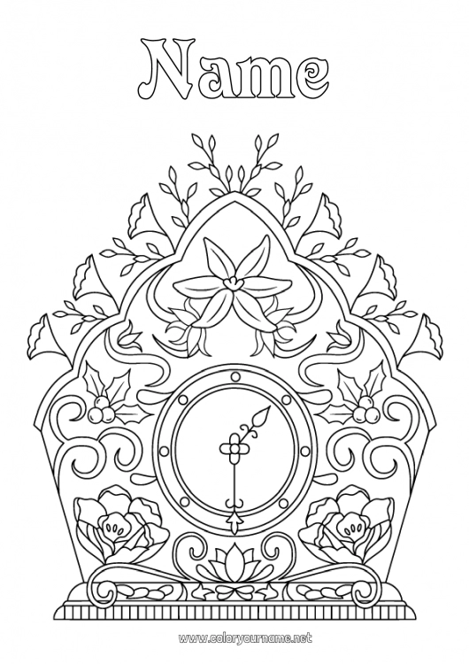 Coloring page to print Christmas decorations Clock