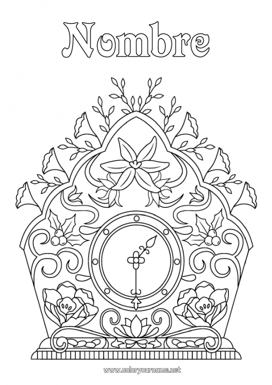 Dibujo para colorear para imprimir Decoración navideña Reloj