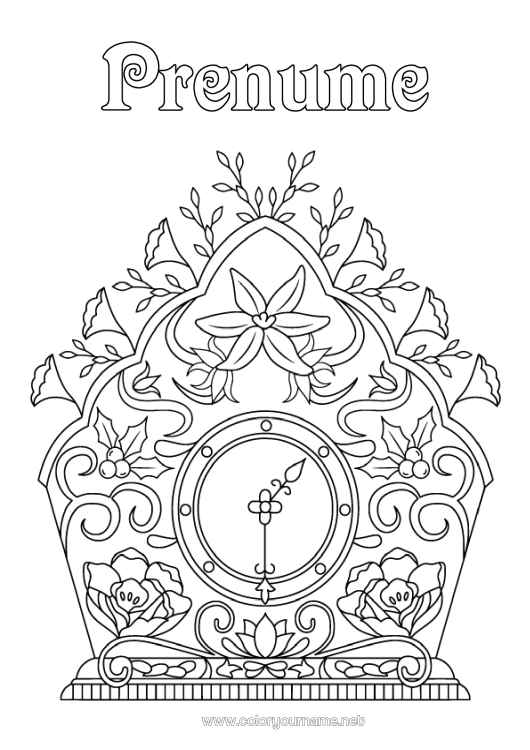 Pagină de colorat de imprimat Decorațiuni de Crăciun Ceas
