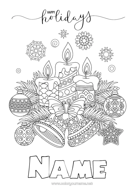 Colouring page to print Candle Christmas Christmas Bauble Christmas Decorations Bell
