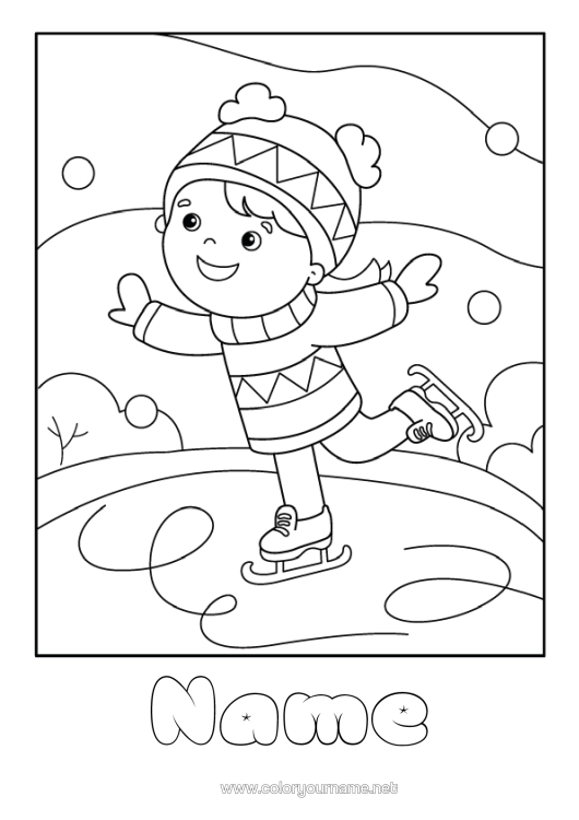 Colouring page to print Sport Treats, Sweets Sweater Winter Sports Skating
