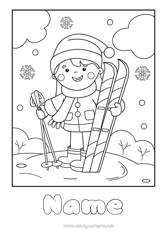 Colouring page to print Sport Snow Winter Scarf Christmas Hat Ski Winter Sports