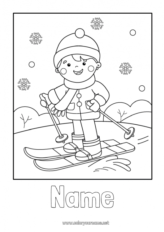 Coloring page to print Snow Winter Scarf Ski Winter Sports