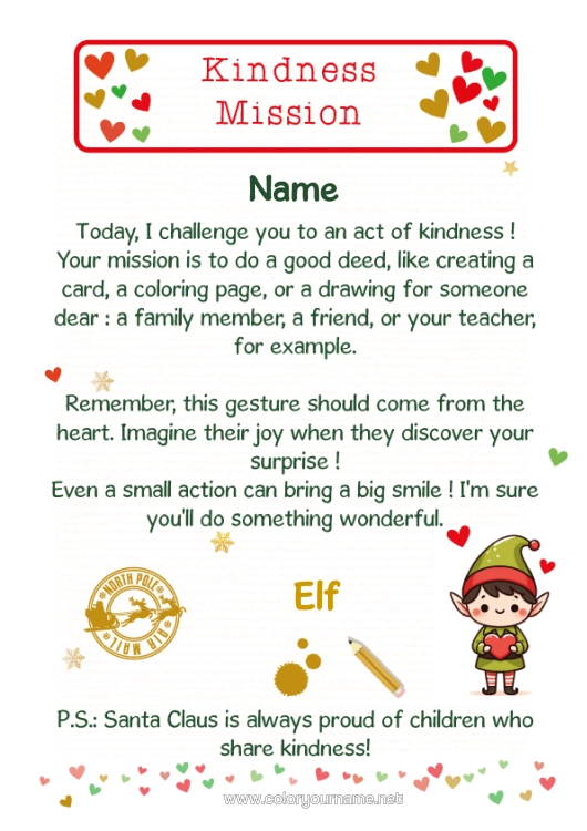 Colouring page to print Christmas Elves Christmas Elf's Mission