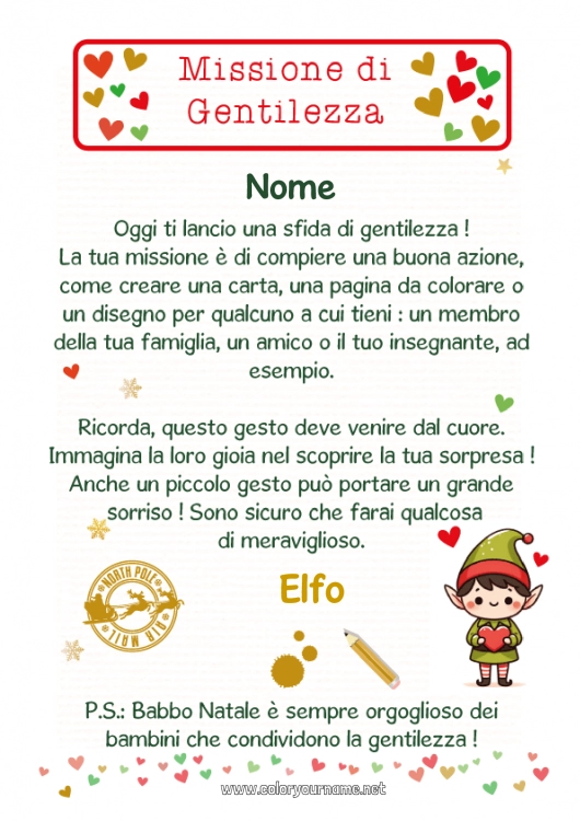 Pagina da colorare da stampare Elfo di Natale Missione dell'Elf di Natale