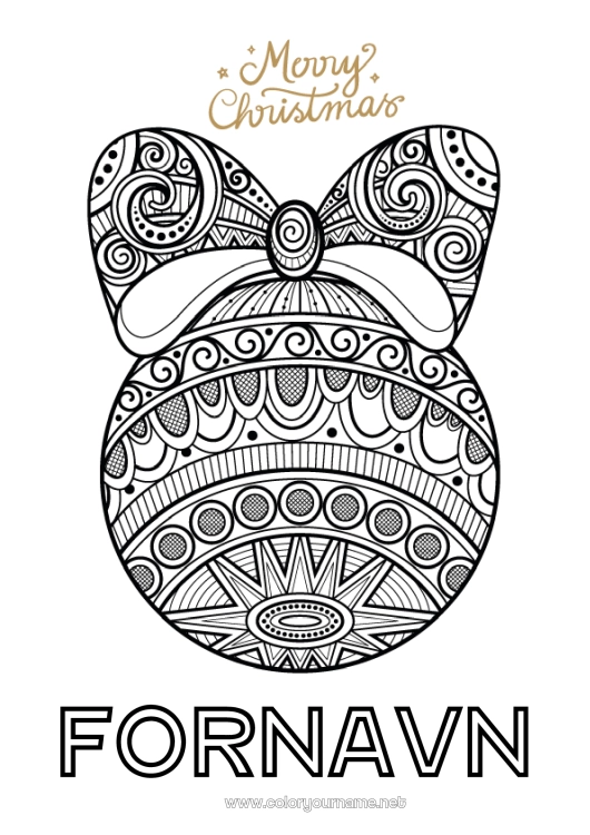 Fargeleggingssiden til utskrift Mandala Jul Julekule Juledekorasjoner Zentangle