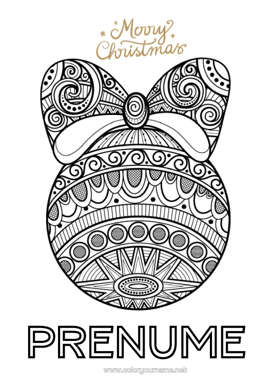 Pagină de colorat de imprimat Mandala Crăciun Bola de Crăciun Decorațiuni de Crăciun Zentangle