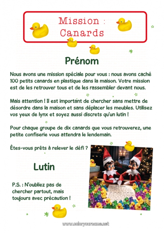 Coloriage à imprimer Lutins de Noël Mission du lutin de Noël Canard Oiseaux et mammifères volants