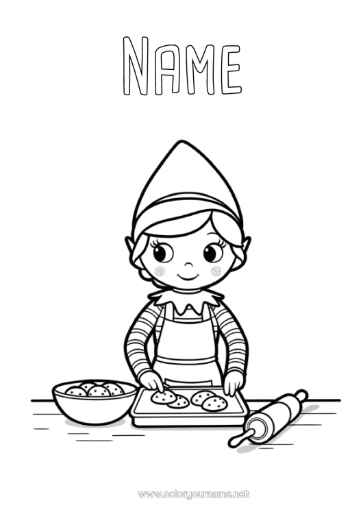 Colouring page to print Christmas Elves Elf Colouring Pages Treats, Sweets Biscuit Culinary Professions Cook Biscuit