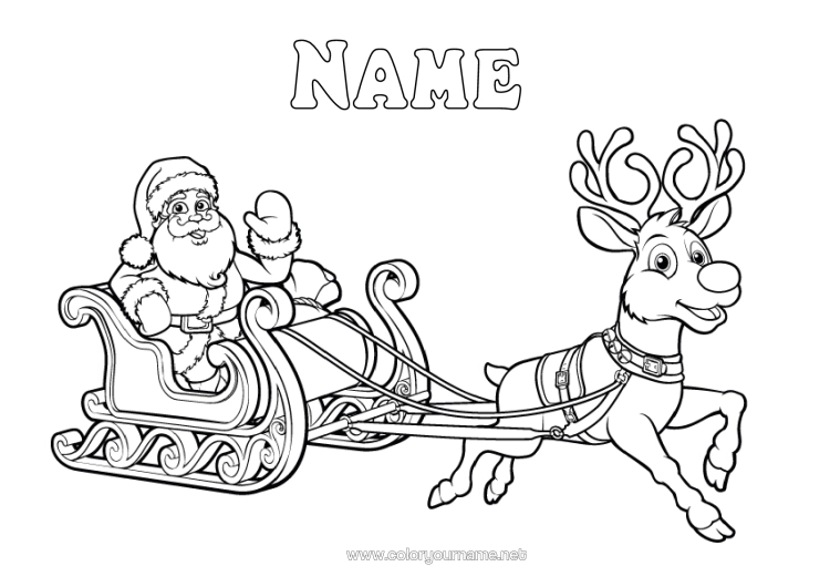 Colouring page to print Father Christmas Sledge Christmas