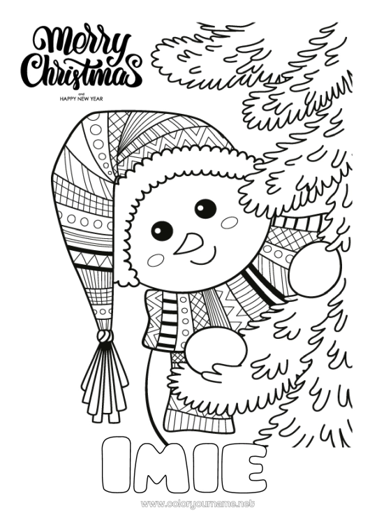 Kolorowanka do wydruku Zima Choinka bożonarodzeniowa Bałwanek Boże Narodzenie Zentangle