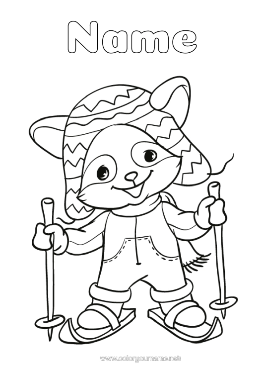 Colouring page to print Sport Animal Forest Animals Beaver Winter Sports Snowshoes