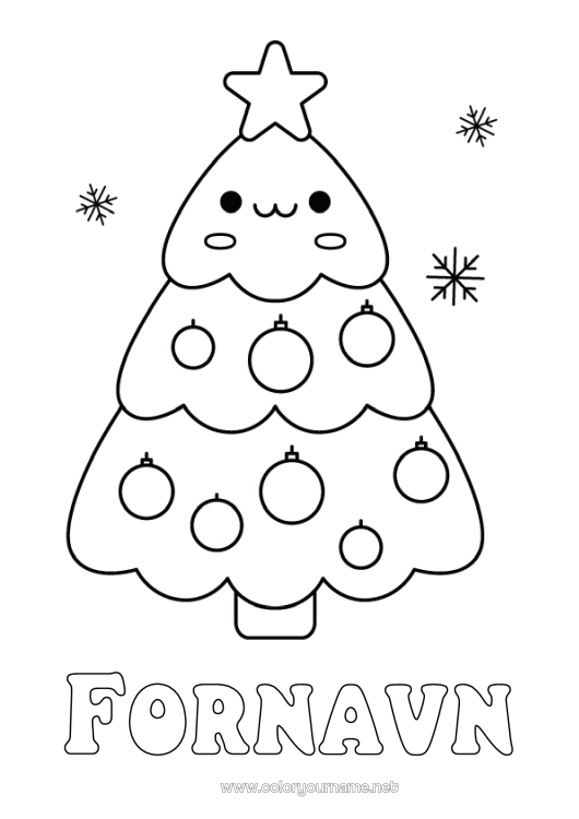 Farvelægningssiden til udskrivning Juletræ Jul Kawaii Nem farvelægning