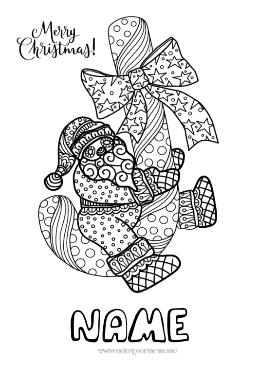 Colouring page to print Father Christmas Mandala Christmas Candy Cane Zentangle "Merry Christmas" Message
