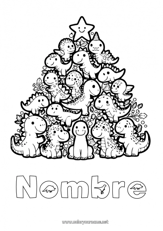 Dibujo para colorear para imprimir árbol de Navidad Dinosaurios Animales Abeto