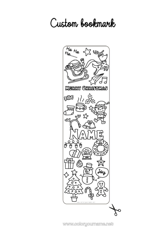 Colouring page to print Winter Christmas Tree Father Christmas Christmas Cute Bookmark Symbols