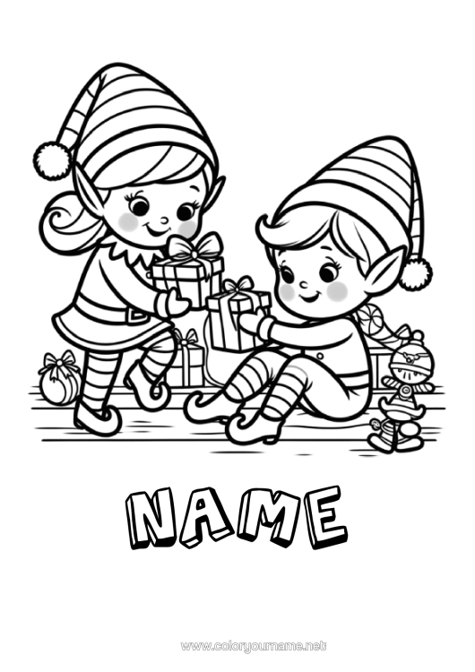 Colouring page to print Christmas Elves Elf Colouring Pages