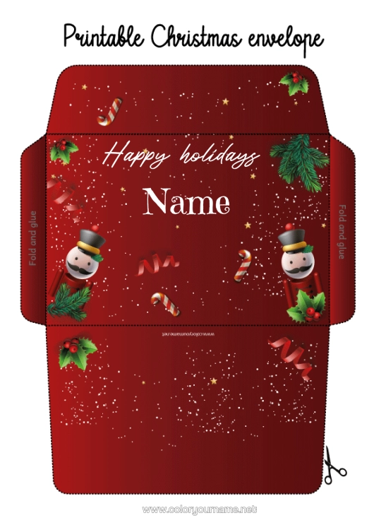 Colouring page to print Winter Gifts Christmas Envelope Games And Toys Print Envelope Nutcracker Christmas Envelope Gift Wrap Envelope