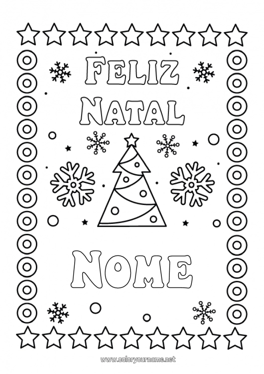 Página de desenho para imprimir Árvore de Natal Natal Flocos de neve Mensagem de 