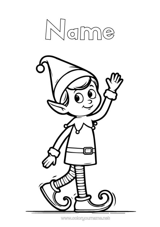 Colouring page to print Christmas Elves Elf Colouring Pages