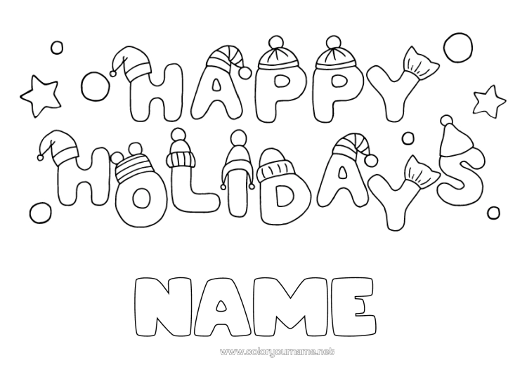Colouring page to print Snow Winter "Merry Christmas" Message "Best Wishes" Message