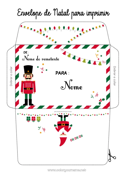 Página de desenho para imprimir Pai Natal Natal Envelope Jogos e brinquedos Envelope para imprimir Quebra-Nozes