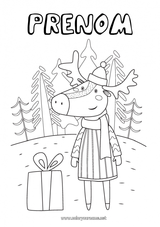 Coloriage à imprimer Cadeaux Renne Animal Animaux de la forêt Forêt Pull over écharpe