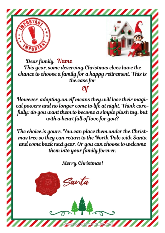 Colouring page to print Christmas Elves Letters From Mischievous Elves Departure Letter, Goodbye Elf Permanent Adoption Of A Mischievous Imp