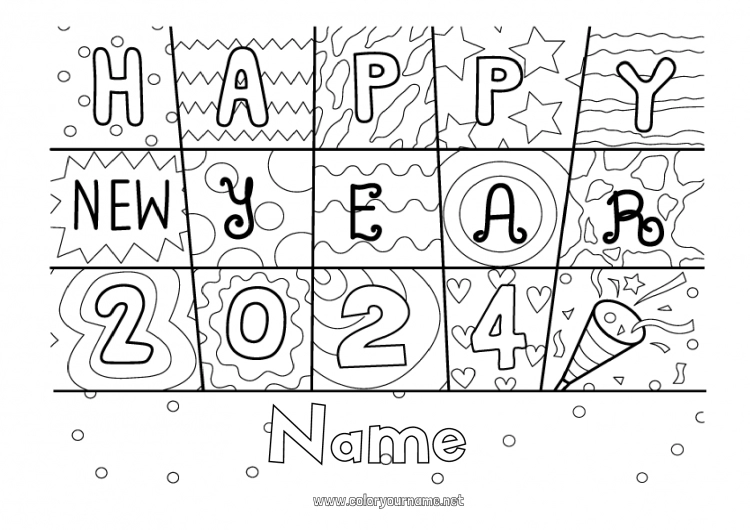 Coloring page to print Happy new year 2024